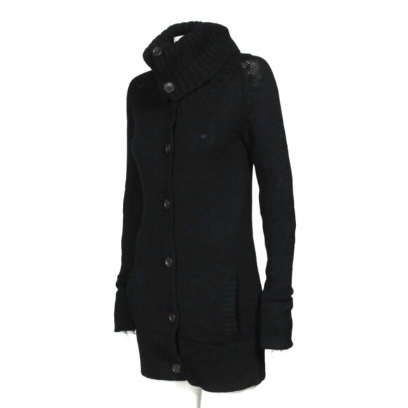 THEORY 100% Cashmere Black Turtleneck Button Long Cardigan Sweater XS/S /327 - Picture 2 of 7